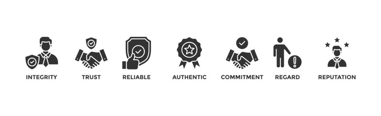 Credibility banner web icon vector illustration concept with icon of integrity, trust, reliable, authentic, commitment, regard, and reputation	