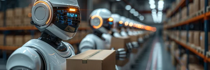 Deurstickers Future-forward warehouse operations: robots at the forefront © Oleksandr