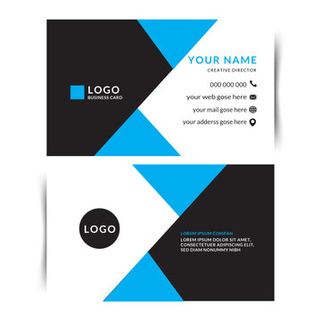 Double-sided creative business card template.Portrait and landscape orientation.Horizontal and vertical layout.Personal visiting card with company logo.bule,black and white color theme.black color tex