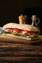 submarine sandwich with turkey and black forest ham