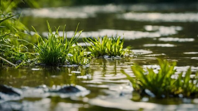 grass in the pond