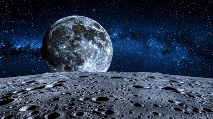 Detailed close up illustration of moon s surface in galaxy space planet landscape