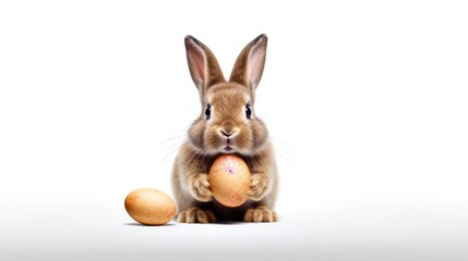 Fototapeta na wymiar Studio shot of a cute bunny with Easter eggs on a white background