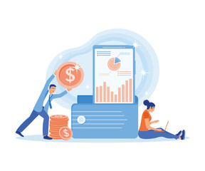  Financial transaction vector illustration. Non-cash payment system, NFC payment system. Graphic data of financial movements. Financial Transactions concept. Flat vector illustration.