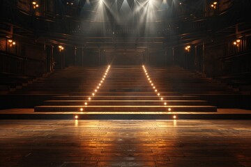 KSPhoto of empty stage with lights and wood floor 3D