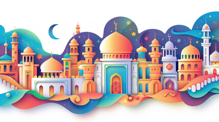 Colorful Islamic mosque ramadan banner background 