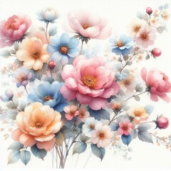 Preciosas Flores de color acuarela Con bonitos colores pasteles