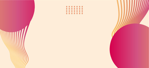 background is a cream-colored gradient with pink and orange circles and lines. The circles are small and round, and the lines are curved. The circles are surrounded by dots