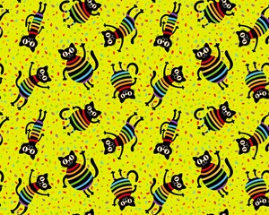 Cartoon black cats seamless rainbow lgbt stripes pattern for wrapping paper and fabrics and linens and clothes and pride