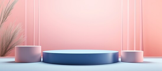 A hardwood rectangular table serving as a podium in a room with pink walls, creating a comfortable and elegant atmosphere with the contrast of materials and tints