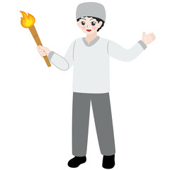 muslim boy carrying torch