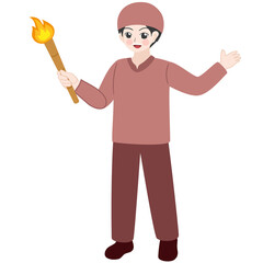 muslim boy carrying torch