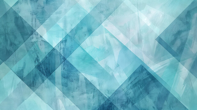 contemporary modern art design of an abstract watercolor illustration aqua blue colored background with layered triangle and rectangle shapes 