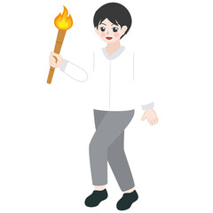 muslim boy carrying torch