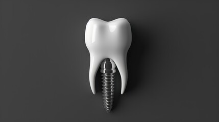 Tooth shaped implant with three different sizes of teeth on each side and a screw in the middle blender