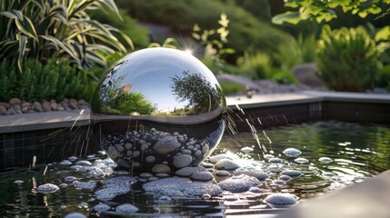 Chrome-effect water features adding a shimmering touch to landscape designs