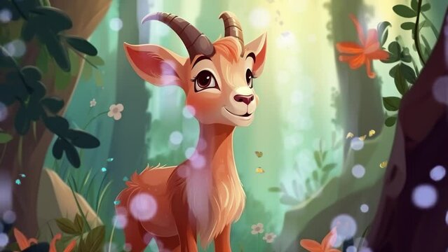 Goat exploring vibrant jungle foliage with curious charm and natural grace Seamless looping 4k time-lapse virtual video animation background. Generated AI
