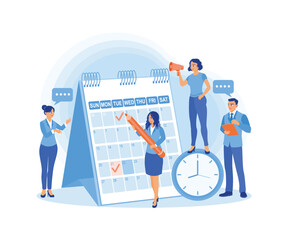  The boss and employee have a meeting in the office. Planning work schedules on the calendar. Business Plan concept. Flat vector illustration.