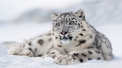 Snow leopard blending seamlessly in its snowy natural habitat for effective camouflage