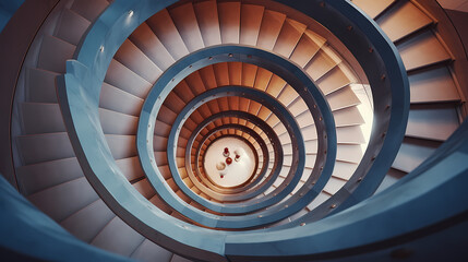 Obraz premium Spiral staircase in modern building, close-up view of spiral staircase