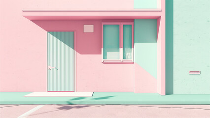 background with the pastel building entrance