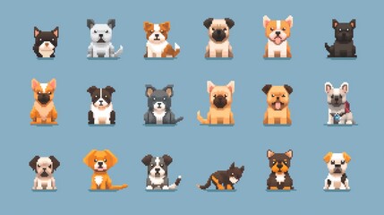 (18) Playful pet icon pack in pixel art retro style