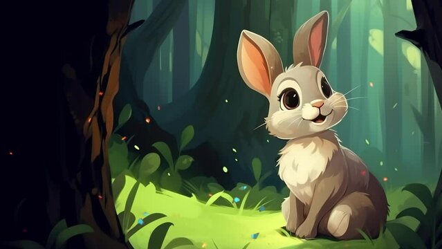 Adorable fluffy rabbit exploring lush jungle foliage with playful charm and curiosity Seamless looping 4k time-lapse virtual video animation background. Generated AI