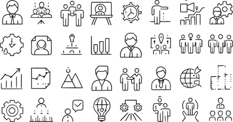 Growth Vector icons set. Career business, progress, people, coaching, training vector collections.