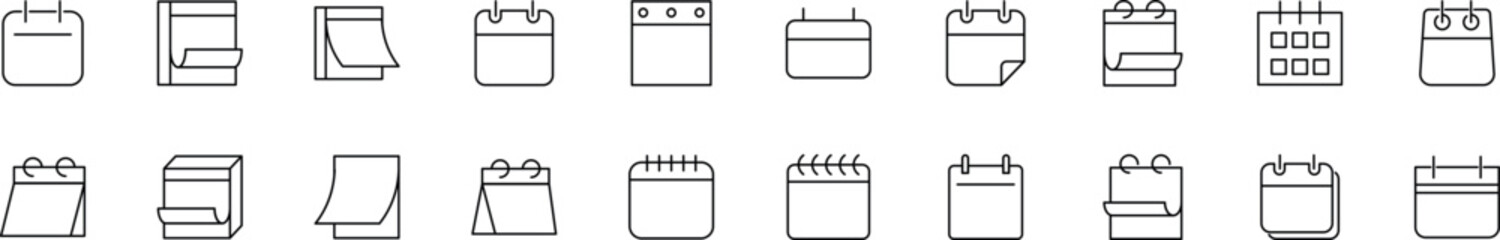 Collection of thin vector images of calendars. Editable stroke. Simple line icon for web sites, newspapers, articles book