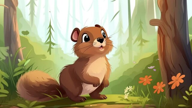 Adorable fluffy beaver exploring lush jungle foliage with gentle charm and curiosity Seamless looping 4k time-lapse virtual video animation background. Generated AI