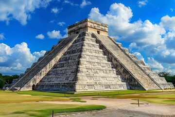 Kukulkan pyramid in chichen itza on the yucatan peninsula mexico - obrazy, fototapety, plakaty