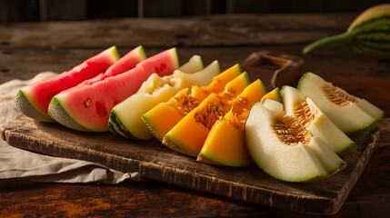 Melon Medley: A Colorful Assortment of Fresh Slices Ready to Delight