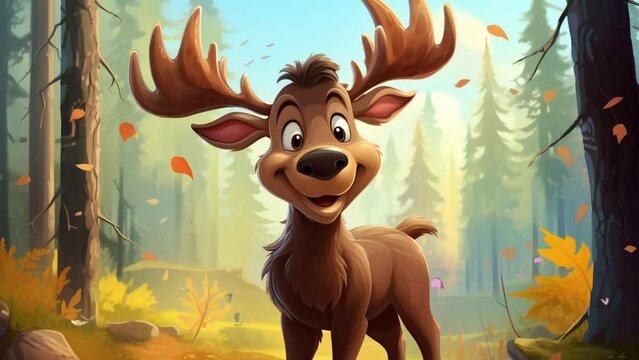 Adorable fluffy moose exploring lush jungle foliage with gentle grace and curiosity Seamless looping 4k time-lapse virtual video animation background. Generated AI