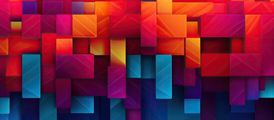 Creative arts come to life on a colorful background with a geometric pattern of squares in shades of violet, magenta, and electric blue, showcasing symmetry and artistic flair - obrazy, fototapety, plakaty
