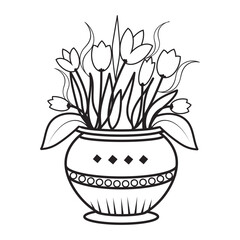 Flower vase outline coloring page flower pot