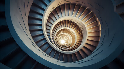 Top view of spiral staircase in building