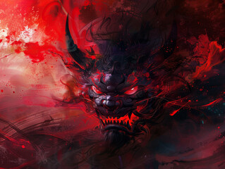 Japanese demon on red background