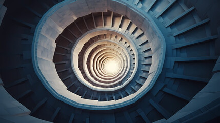 Fototapeta premium Top view of spiral staircase in building