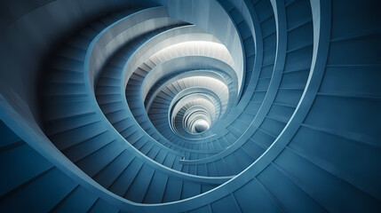 Fototapeta premium Top view of spiral staircase in building