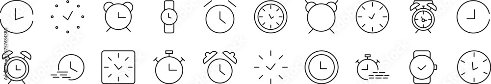 Wall mural collection of thin line icons of clock. editable stroke. simple linear illustration for web sites, n