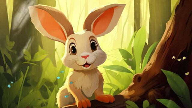 Charming rabbit exploring vibrant jungle foliage with innocence and curiosity Seamless looping 4k time-lapse virtual video animation background. Generated AI