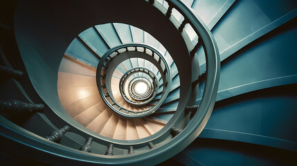 Fototapeta premium Abstract view of spiral staircase leading to unknown building height