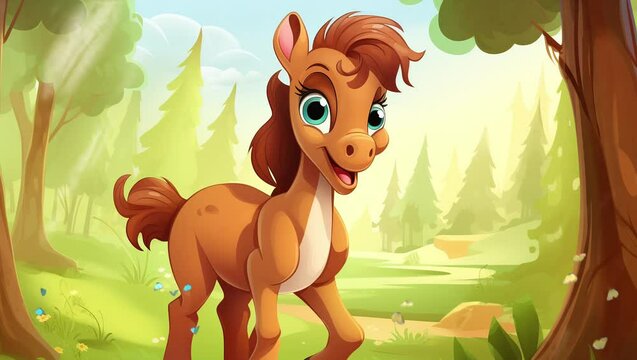 Gentle horse exploring lush jungle surroundings with endearing charm and curiosity Seamless looping 4k time-lapse virtual video animation background. Generated AI