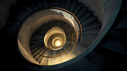 Abstract view of spiral staircase leading to unknown building height