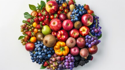 Vibrant fruit platter on white surface, perfect for healthy eating ad with space for text