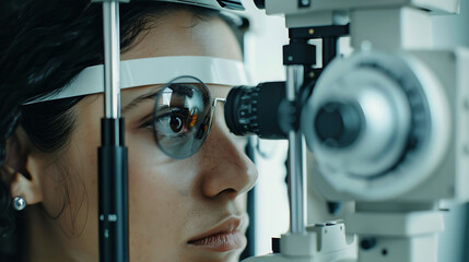 An Optometrist Performing comprehensive eye examinations to assess visual acuity, refractive errors, and ocular health conditions - obrazy, fototapety, plakaty