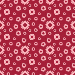 Daisy flower seamless on editable background illustration. Pretty red floral pattern for print. Flat design vector. Spring, summer flower seamless design.