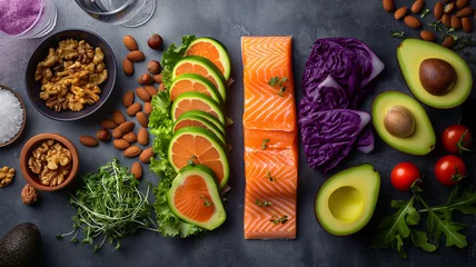 Keuken spatwand met foto fish and vegetables on a wooden board © Creative-Touch
