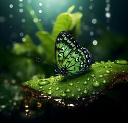 beautiful butterfly, sitting on a flower, on a leaf, macro photo, super detailed photo, raindrops, postcard, insect,