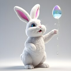 Rainbow Striped Easter Egg Held by White Rabbit: A white rabbit holding a colorful Easter egg with rainbow stripes.
